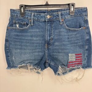 Old Navy‎ High Rise OG Straight Denim Shorts Women's Size 12 American Flag Patch
